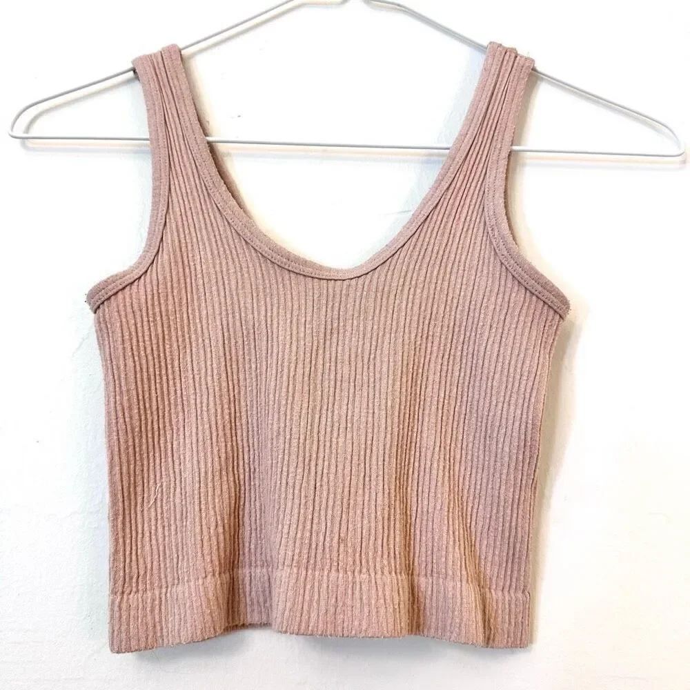 Out From the Under Women's Cropped Ribbed Knitted Top Soft Pink Small